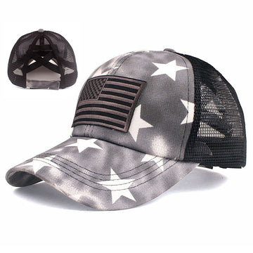 Flag embroidery tie-dye ponytail casual baseball cap